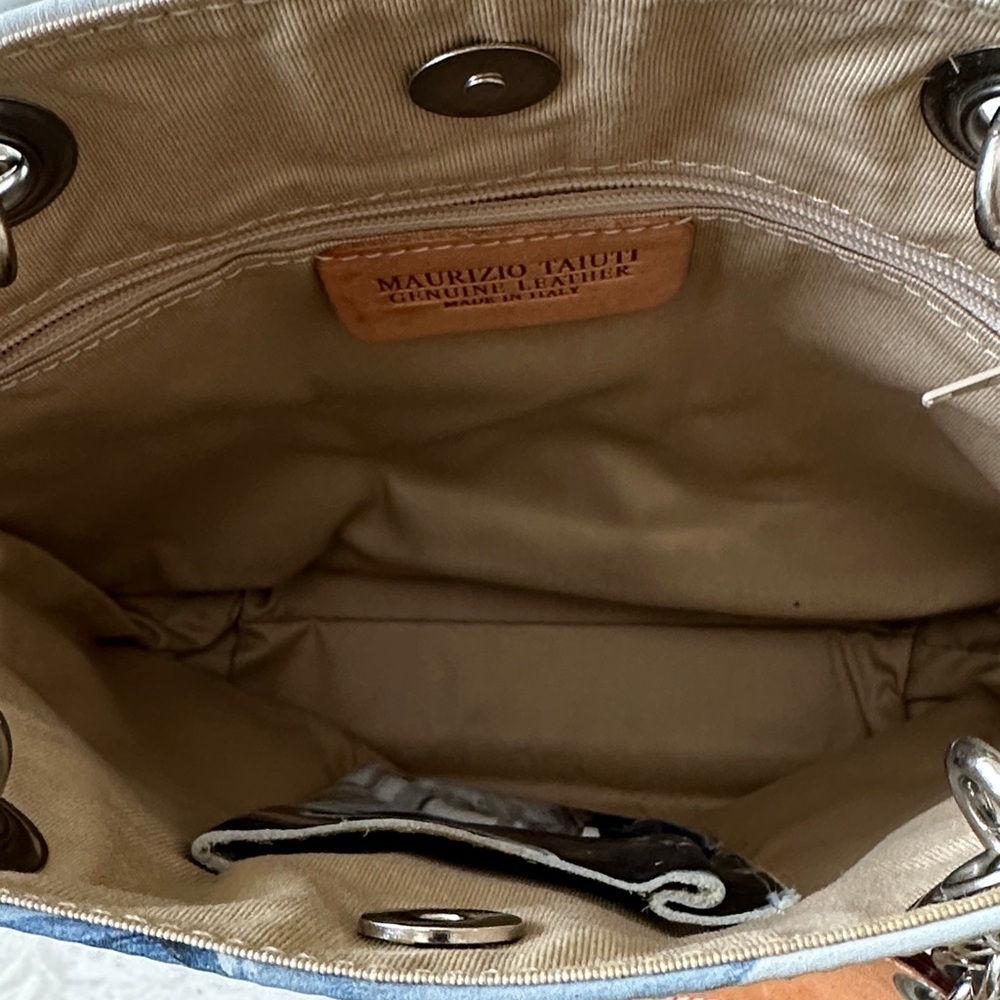Maurizio Taiuti Blue and Brown Floral Tote - Picture 3 of 4